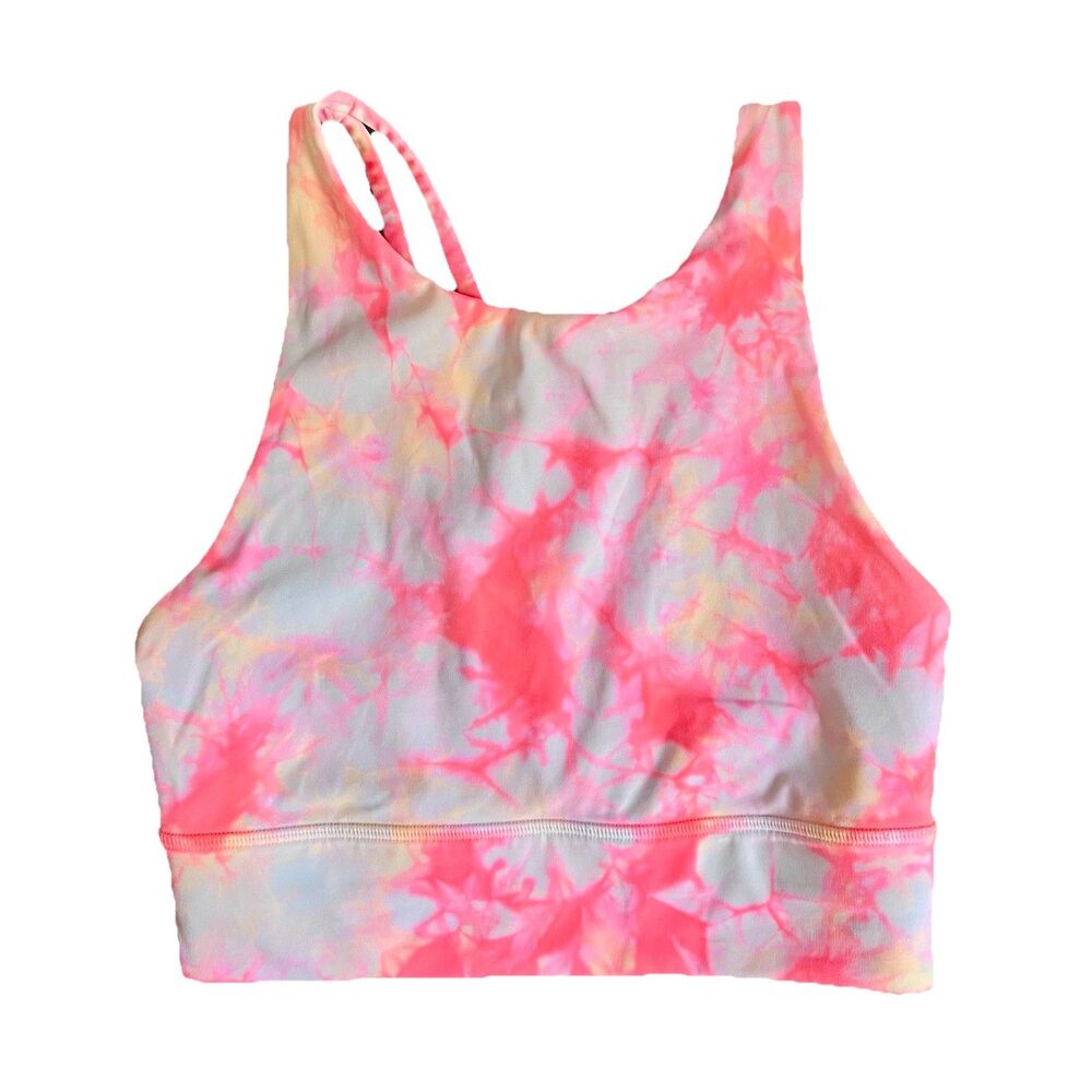 Lululemon Pink Grapefruit Shibori Longline High Neck Energy Bra Size 4